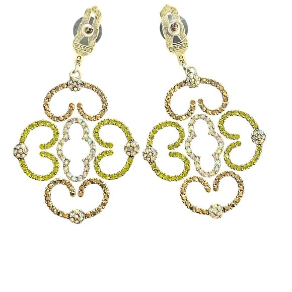 Heidi Daus ENTRANCE MAKER Crystal 2 Sided Pierced Earrings ~ Golden STATEMENT - Picture 6 of 10